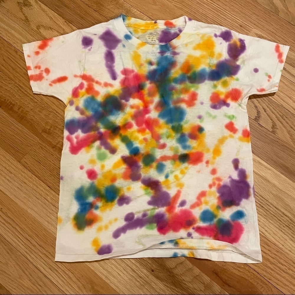 Tie dye splatter dye polka dot youth tshirt S rainbow - Picture 2 of 5